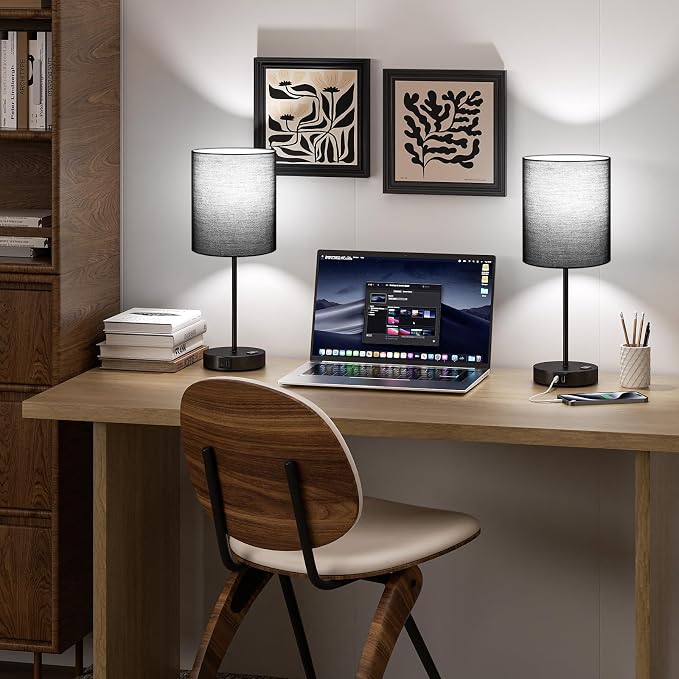 17.6" Black Touch Lamps for Bedroom Set of 2 - Dimmable, USB C+A, AC Outlet | Large 17.6" Tall Lamp, 3-Way Dimming, 5000K Daylight Bulbs, Black Lampshade Black Base, for Living Room, Boys, Men, Girls - Image 7