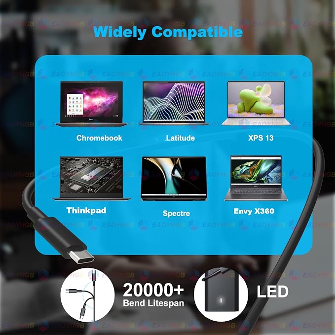 65W USB Type C Laptop Charger Compatible with Dell Latitude 5440 5540 5450 | 5420 7420 5520 E5440 E5430 5320 7440 5430 5530 7430 7450 XPS 13 Power Cord, Chromebook 3100 2in1 Computer AC Adapter - Image 3