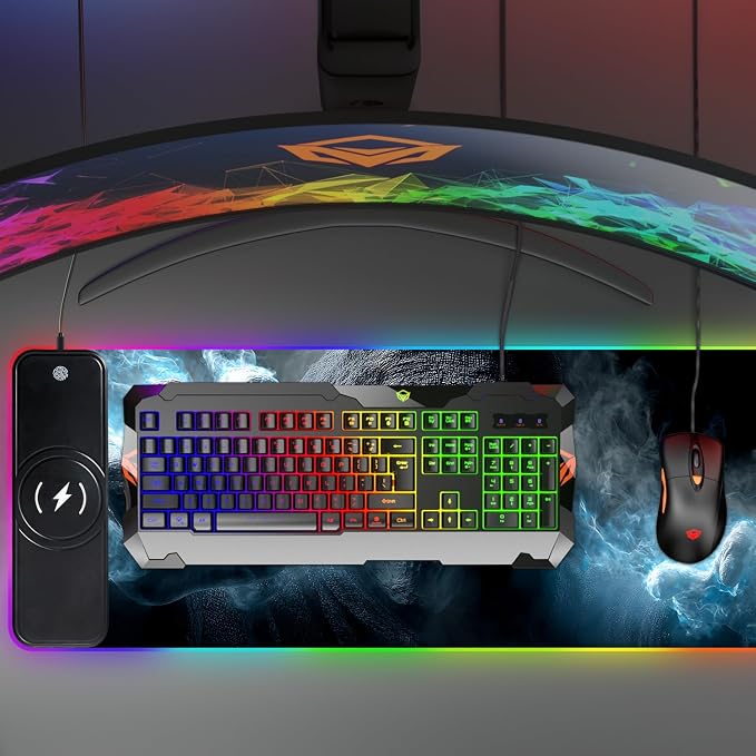 Wireless Charging RGB Gaming Mouse Pad, 31.5 x 11.8 Inch Extended Mouse Mat with Dark Skull Design, LED Desk Pad with 7 Lighting Modes, Non-Slip Base for Gaming & Office - Image 9