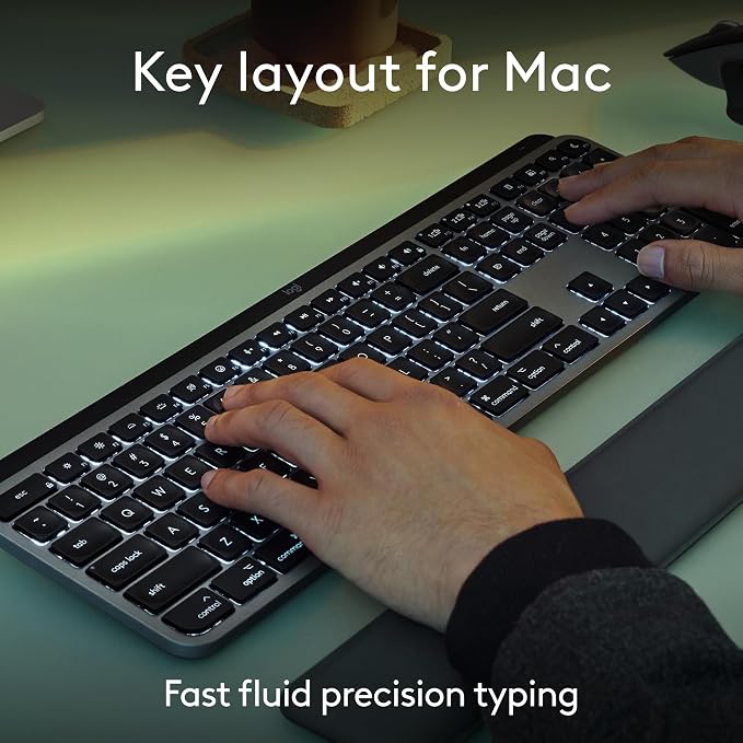 Logitech MX Keys S Combo Mac Wireless Keyboard and Mouse - Space Grey | Includes palm rest, Backlit keyboard, Fast scroll, Bluetooth, USB-C, For MacBook Pro, MacBook Air, iMac, iPad - Image 3