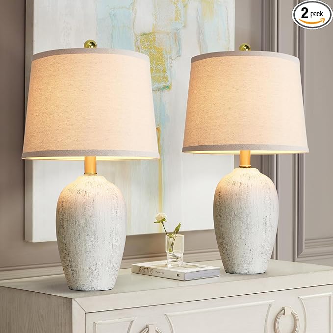 AIEAMPDO 21'' Set of 2 Rustic Ceramic Small Table Lamps for Bedroom | Farmhouse Vintage Nightstand Lamps for Living Room Office Entryway End Table, 2 Bulbs Included by AIEAMPDO
