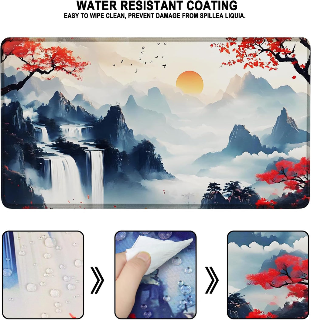 Large Gaming Mousepad, Waterproof Extra Large Mouse Pad with Stitched Edges, 31.5" x 15.7" Non-Slip Rubber Base Office Big Long Keyboard Pad for Office Gamer Home XXL, (Mountains Waters) - Image 2