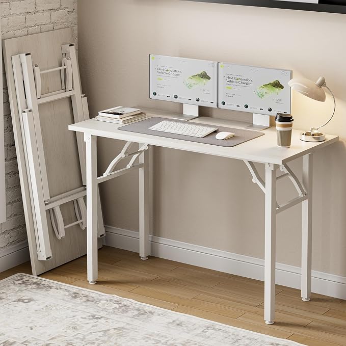 Small Folding Computer Desk – Portable 43.3 Inch Foldable Laptop Table, Collapsible and Compact for Easy and Fast Setup, Lightweight for Small Spaces, Home Craft and Study Use, White Ash by Frylr