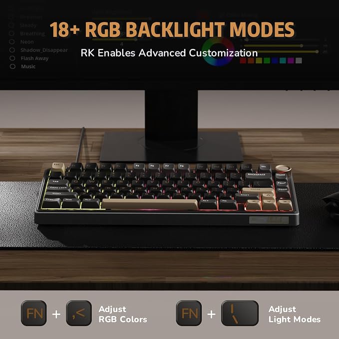 RK ROYAL KLUDGE R75 Wired Mechanical Keyboard with Volume Knob, 75% Mechanical Gaming Keyboard Gasket Mount, Hot Swappable Silver Switch, MDA Profile PBT Keycaps, Creamy Keyboards, Black - Image 6