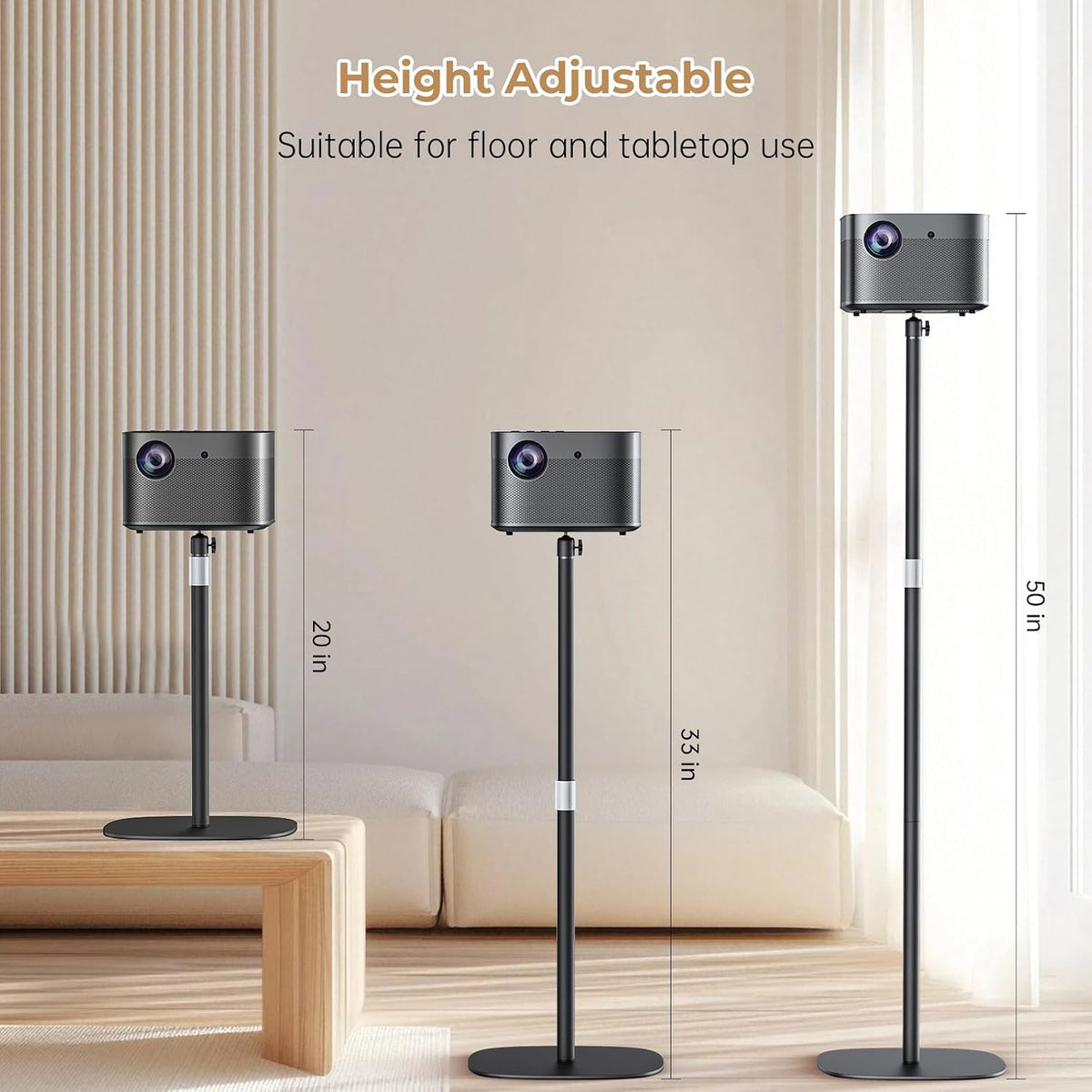 Projector Stand Floor Mount with Adjustable Height 20''-50'', Universal Projector Mount 360° Rotatable Compatible with Projector, Camera, Webcam for Home & Office & Outdoor - Image 2