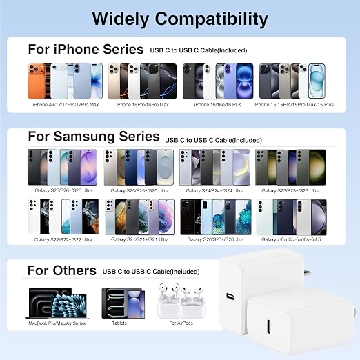 60W USB C Quick Wall Charger Block for Galaxy S26 Android Phones, 3Pack Super Fast Charger Adapter with Bulk 3/6/10FT Long USB C Charging Cable Cords for Samsung Galaxy S26+/S25/S24/S23 Ultra - Image 6