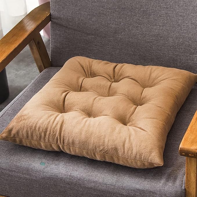 Set of 4 Square Chair Pads Indoor Seat Cushions Pillows with Ties Soft Comfortable Non Slip Chair Mat for Kitchen Dining Office Desk Living Room Outdoor Tatami 15.5" - Khaki - Image 6