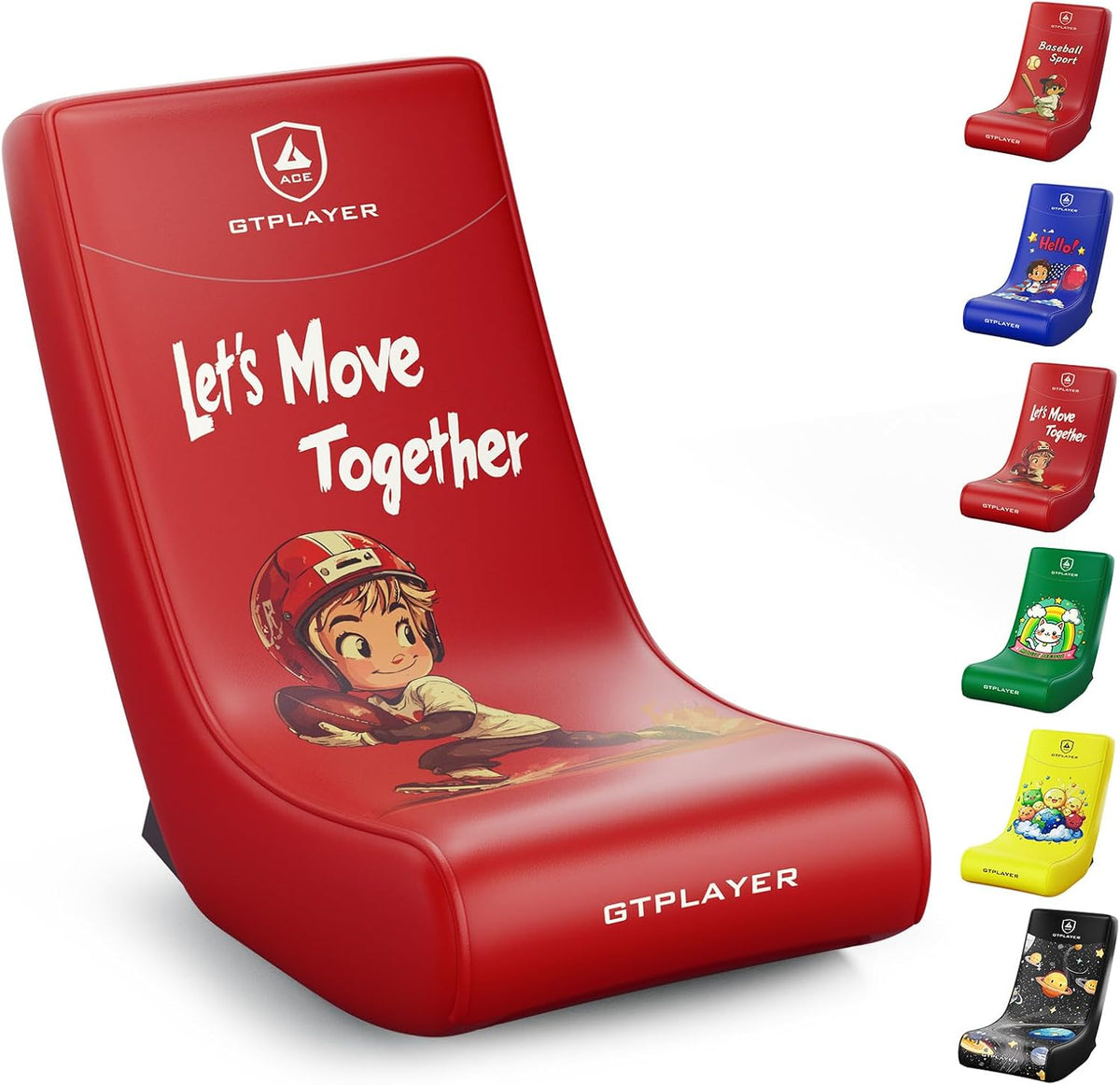 GTPLAYER Gaming Floor Rocking Chair – Rocker Floor Game Chair with Angle Limiter, Stylish Patterned Design, Comfortable Video Game Seat, Red Rugby Boy Pattern by GTPLAYER