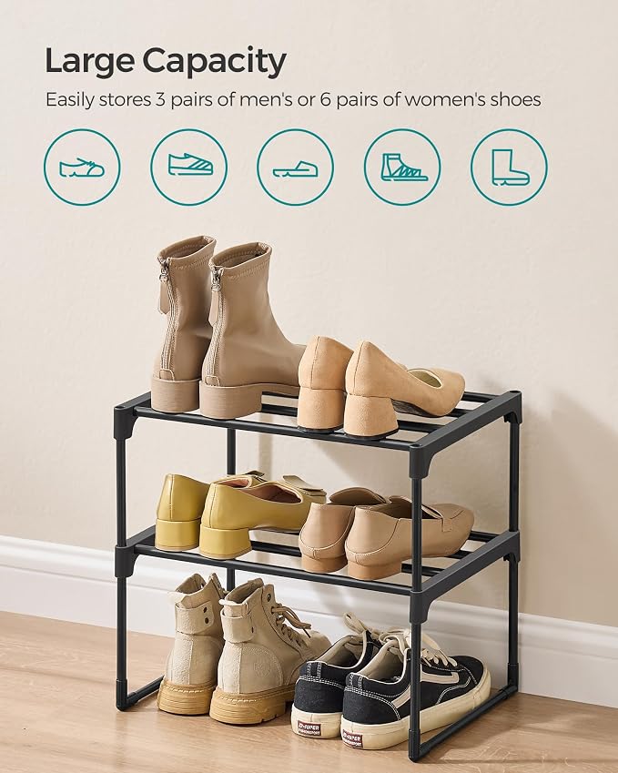 SONGMICS Shoe Rack, 2-Tier Shoe Organizer, Metal Storage Shelf | for Entryway, Upright or Upside Down, for 3-6 Pairs, Stackable, 11.8 x 16.7 x 14.8 Inches, Black ULSA002B01 - Image 7