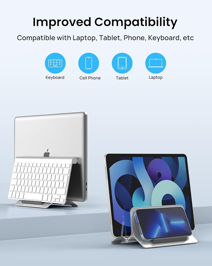 Vertical Laptop Stand for Desk, Gravity Auto Lock Vertical MacBook Stand, Aluminum Laptop Vertical Dock Stand Holder Compatible with MacBook Pro, MacBook Air, Silver - Image 4
