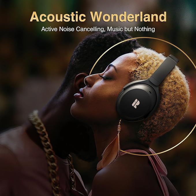 Bluetooth Headphones, Premium Active Noise Cancelling Wireless Headphones Over Ear, 50H Playtime, Hi-Res Audio, Deep Bass, Memory Foam Ear Cups for Travel, Home Office | Hi-Res, cVc 8.0 Noise Canceling Mics, ANC, Deep Bass, 3.5mm Cable, Foldable Carry ... - Image 2