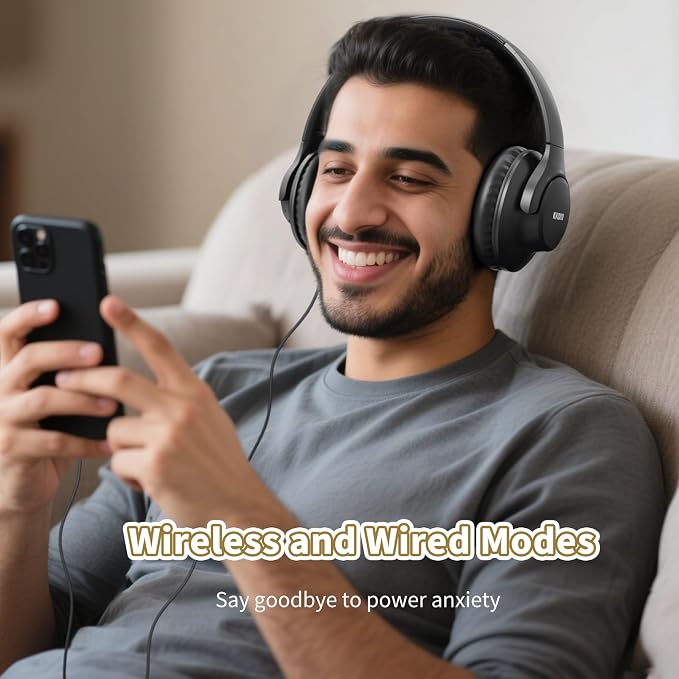 KVIDIO Bluetooth Headphones Wireless Over Ear Headsets 65H Playtime | Deep Bass, HiFi Stereo, Bluetooth 6.0, Microphone, Comfortable Fit, Foldable, Lightweight, Low Latency for Travel Home Office - Image 4