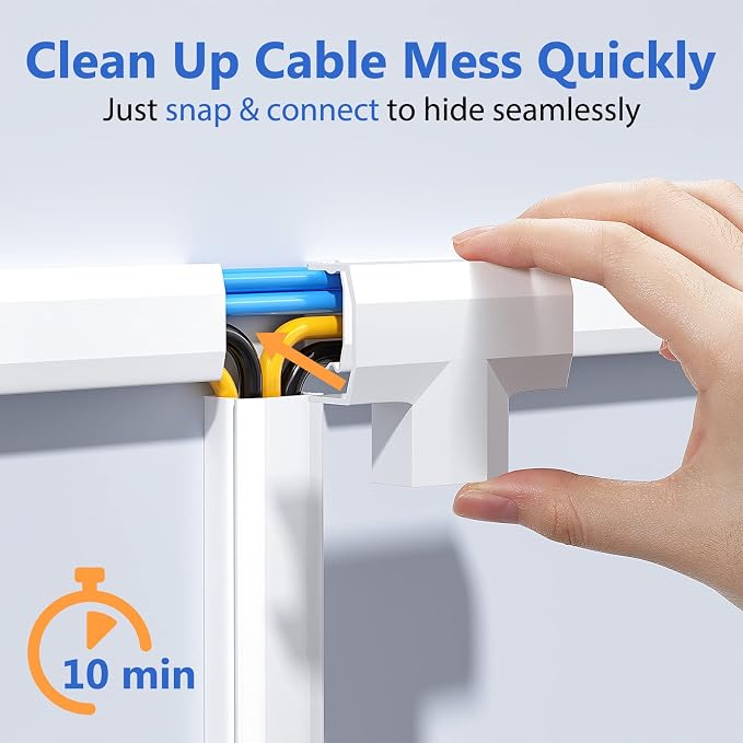 Yecaye TV Cord Hider, 125in Cord Cover, W1.18in H0.6in, White | Large Cable Hider, Wire Covers for 4 Cords, Cable Raceway Wire Hiders for TV on Wall, Cable Cover Cord Concealer - Image 3