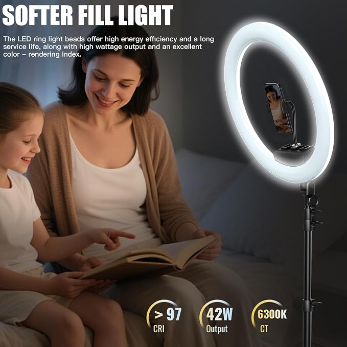 Ring Light with Stand and Phone Holder, 19" Ring Light Tripod for iPhone, Professional LED Circle Light with 78" Tripod, Selfie Ringlight for Live Streaming, Makeup, Barber, Tiktok, YouTube, Black - Image 4