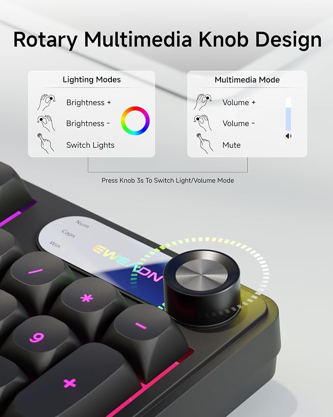 EWEADN Wired Keyboard and Mouse Combo with Detachable Wrist Rest, Quiet Ergonomic Keyboard Mouse Set with Multimedia Knob, RGB Backlit, Double-Shot Keycaps Natural Typing for Laptop, PC - Black - Image 6