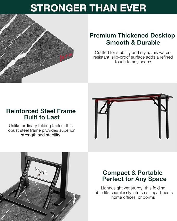Small Folding Computer Desk – Portable 55.1 Inch Foldable Laptop Table, Collapsible and Compact for Easy and Fast Setup, Lightweight for Small Spaces, Home Craft and Study Use, Marble Greige - Image 5