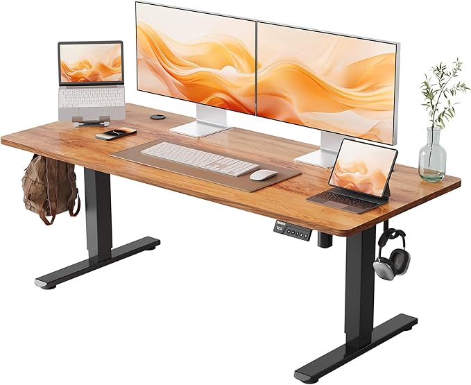 YIHAYO Low Height Adjustable Desk, Lifts 18.1-28.3 Inches, Electric Standing Desk for Short People, 55 x 24 Inches Computer Table with Splice Board for Home Office, Rustic Brown by YIHAYO