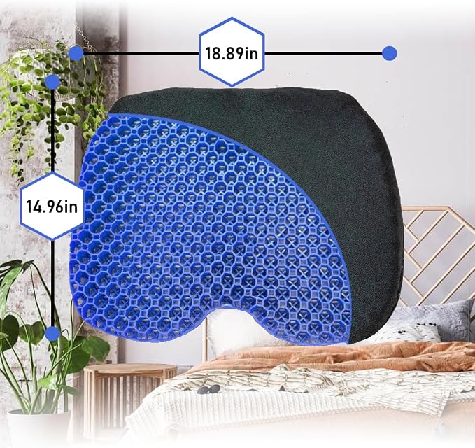 Blue Gel TPU Seat Cushion — Large Contoured Honeycomb Cooling Gel Cushion for Long Sitting, Pressure Relief for Tailbone & Sciatica, Non-Slip Washable Cover — 18.89 x 14.96 in - Image 3