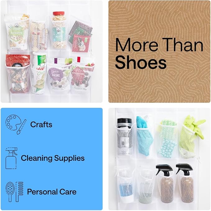 GORILLA GRIP Over the Door Shoe Organizer, 24 Large Pockets, White | Breathable Mesh Pocket, Space Saving Hanging Storage Holder, Closet Rack Hanger for Shoes, Pantry and Bathroom Accessories - Image 6