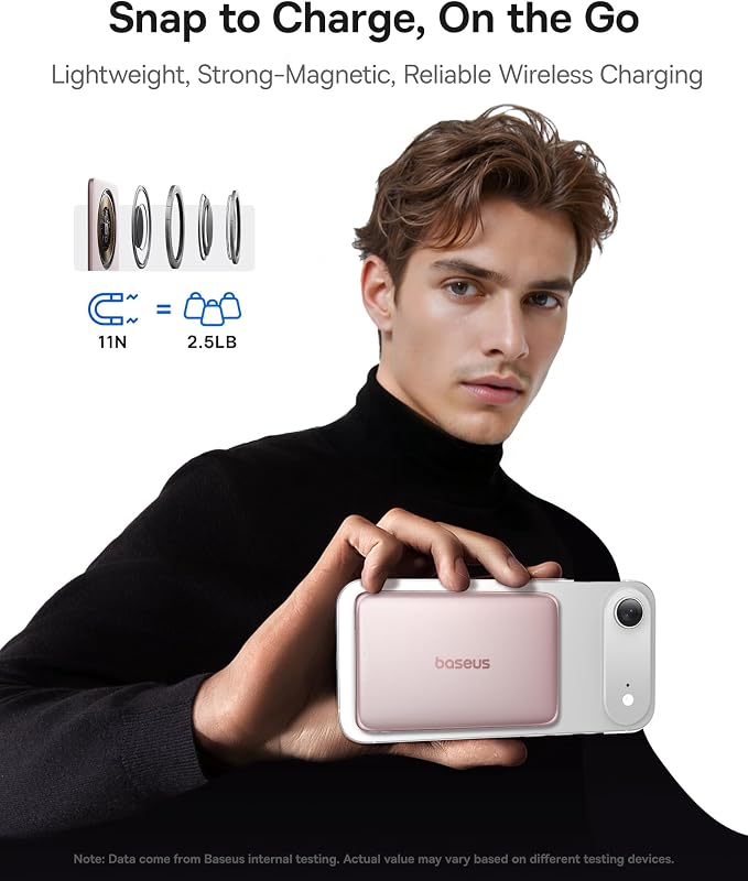 Baseus Picogo Power Bank, 0.3" Ultra Slim 5000mAh MagSafe Battery Pack, Upgraded Polished Alloy Magnetic Portable Charger, Wireless Charger with USB-C Cable for iPhone 17 Pro Max/17 Air/16/15/14/13/12 - Image 6