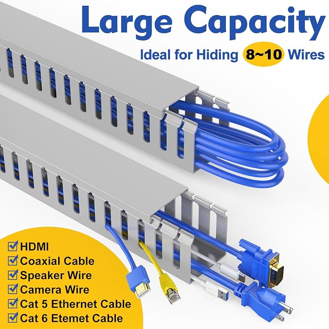 Open Slot Wiring Raceway Cable Duct,Cable Management Cord Track | 123" open slot cable raceway,Grey 1.97x1.97", 2 pcs desk wire channel to hide computer cables and cords - Image 3
