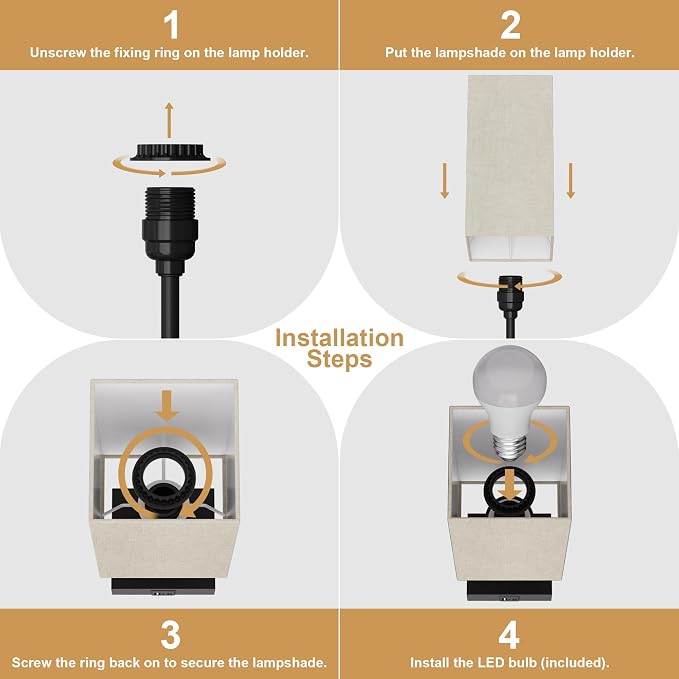 Bedside Table Lamp for Bedroom with 2 USB Ports, 14-Inch, Beige | USB A+C Ports, Touch 3-Way Dimmable LED Bulb Included Fabric Lampshade Metal Base Small Nightstand Lamp for Desk Living Room - Image 7