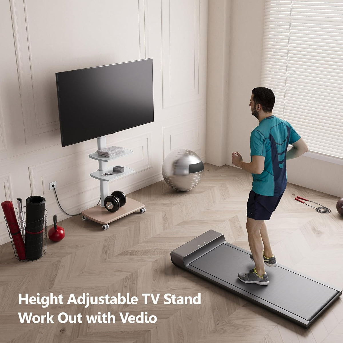 FITUEYES Rolling TV Stand with Power Outlets, for 32-75 InchTVs, White - Image 3