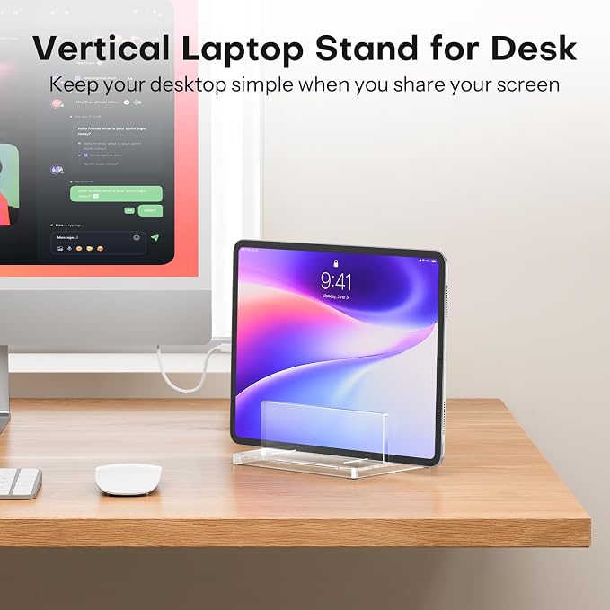 OMOTON Vertical Laptop Stand, Acrylic Single Holder for MacBook Gaming | Adjustable Width 0.87-2.24", Clear Acrylic Single Slot Stand for Desk, Compatible with MacBook Pro/Air HP Gaming up to 17" - Image 8