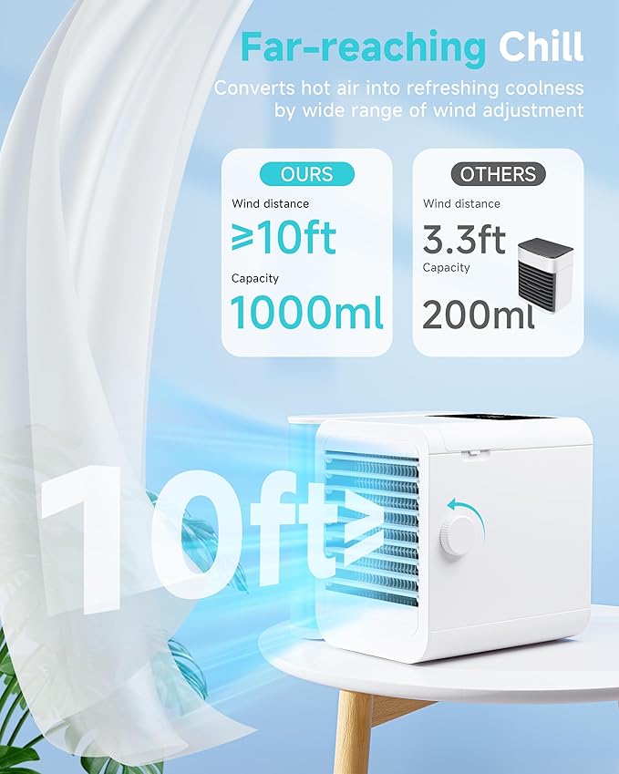 Portable Air Conditioners Fan: Air Conditioner, Ac Unit | Evaporative Air Cooler - Personal Mini Air Cooler with Timer & 7 Light Ac Unit for Bedroom Room Desktop Office (Pearl White) - Image 5