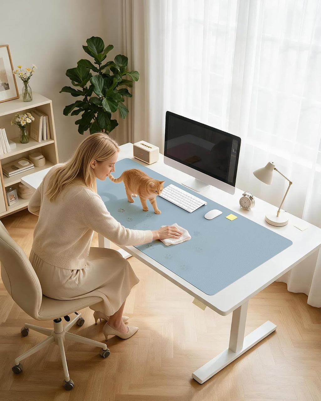 YSAGi Leather Desk Pad Protector, Office Desk Mat, Large Mouse Pad, Non-Slip PU Leather Desk Blotter, Laptop Desk Pad, Waterproof Desk Writing Pad for Office and Home (Ice Blue,55" x 17.2") - Image 9