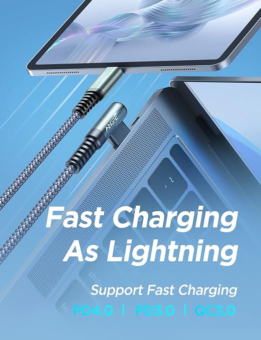 AINOPE 240W USB C to USB C Cable Fast Charging 3FT,Right Angle Fast Type C Charging Cable Fits iPhone 16 Pro Max Plus,iPhone 15,MacBook Air/Pro,iPad Pro,Samsung,Pixel,All Devices,Black,Grey,Red - Image 3