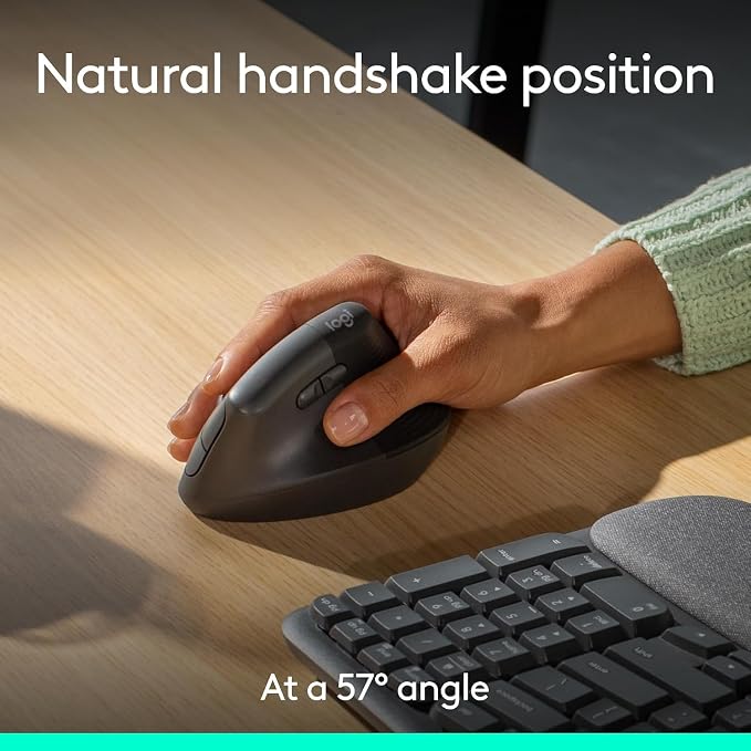 Logitech Wave Keys & Lift Vertical Mouse - Ergonomic Wireless Keyboard and Mouse Combo - with Cushioned Palm Rest, Easy-Switch, Bluetooth, for Multi-OS, Windows/Mac - Graphite (RENEWED) - Image 5