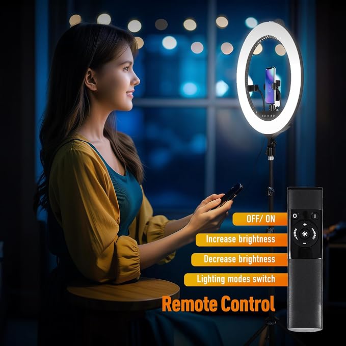 GWO 21 inch LED Ring Light with Tripod Stand 6000K Dimmable Makeup Selfie Light with Touch Panel Phone Holders for YouTube Vlog Video Shooting Include Carrying Bag and Remote Control CRI>90 - Image 3