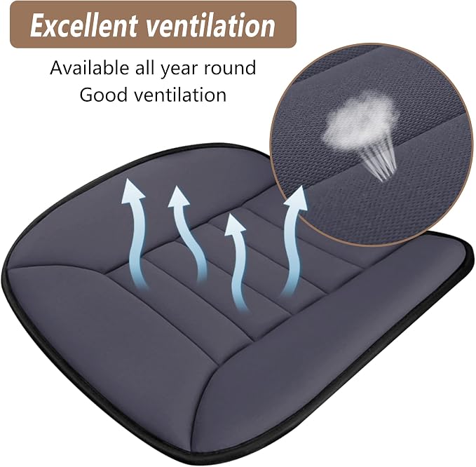 Car Seat Cushion Pad 1.2" Thick Comfort Seat Protector for Car Driver Seat Office Chair Home Use Memory Foam Seat Cushion with Non Slip Bottom, 20'' x 18.5'', Dark Gray - Image 3