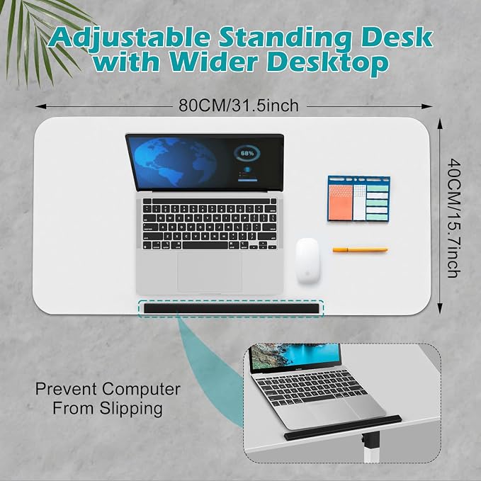 Tiltable Foldable Standing Desk Adjustable Height, Portable Computer Desk with Wheels, Mobile Sit Stand Small Rolling Laptop Table for Walking Pad, Bike Trainer, White - Image 2
