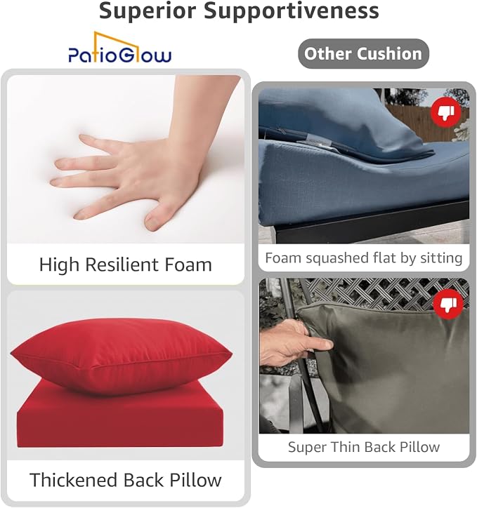 PatioGlow Outdoor Seat Cushion Set 22 x 22 x 4 Inch, Waterproof & Fade Resistant Patio Furniture Cushions with Removable Cover and Ties, Thick Deep Seating Pads for Outside Chair Sofa Couch, Red - Image 5