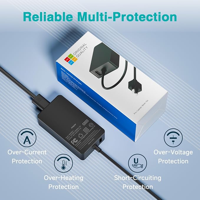 65W Charger Compatible with Microsoft Surface Pro 11, 10, 9, 8, 7+, 7, 6, 5 | Fast Charging for Surface Laptop 7/6/5/4/3/2/1/Studio, Go 4/3/2/1, Book 3/2/1, Support 44W 36W, 10FT - Image 6
