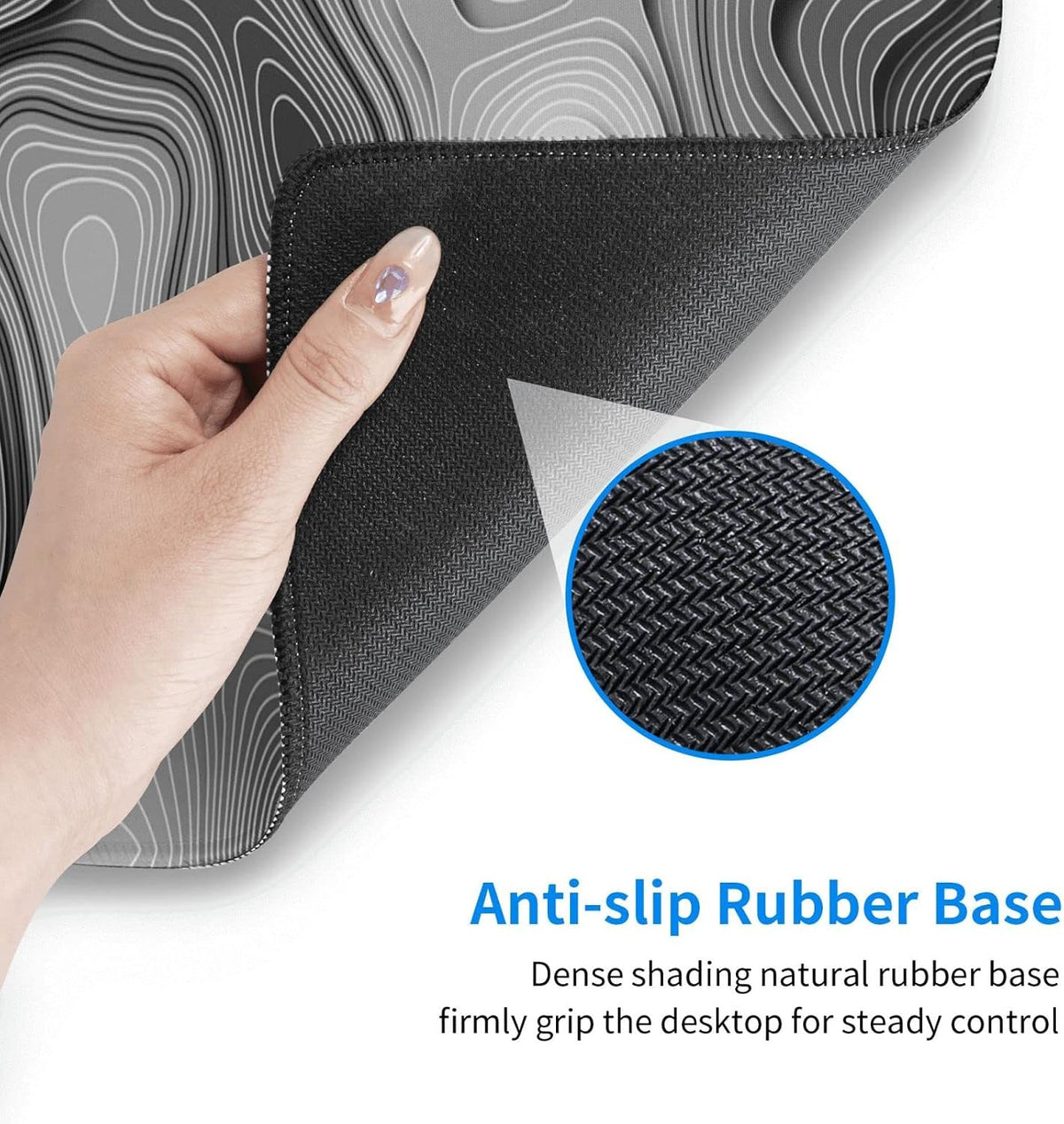 3D Topographic Map Mouse Pad Grey White Gaming Mouse Pad XL Desk Mat Large Desk Pad Non-Slip Rubber Base Keyboard Mouse Mat with Stitched Edges for Home Office Work - Image 4