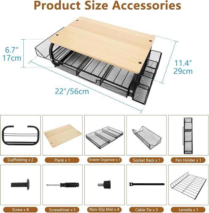 Desk Organizers and Accessories Monitor Riser, Monitor Stand with Drawer (2-Tier Drawers) with Large Side Storage Rack & Cable Management,66LBS/30KG, Office Organization, Oak - Image 9