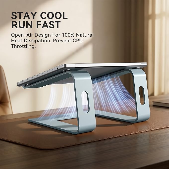 SOUNDANCE Laptop Stand, Aluminum Computer Riser, Ergonomic Laptops Elevator for Desk, Metal Holder Compatible with 10 to 15.6 Inches Notebook Computer, Aquamarine - Image 2