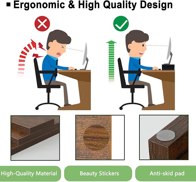 TEAMIX 2-Pack Monitor Stand Riser 20 inch, Wooden Tabletop Shelf, Brown | For 2 Monitors, Laptop, Printer, TV, PC Tower, Rustic Brown Monitor Riser with Storage, Computer Stand Ergonomic Design - Image 5