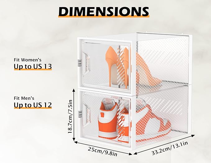 SIMPDIY XL Clear Shoe Storage Boxes, Stackable Shoe Organizer for Closet | 12 Pack, for Size 13, Magnetic Door, Aromatherapy Stick, Plastic, Shoe Rack for Closet, Entryways, Under-bed Storage - Image 3