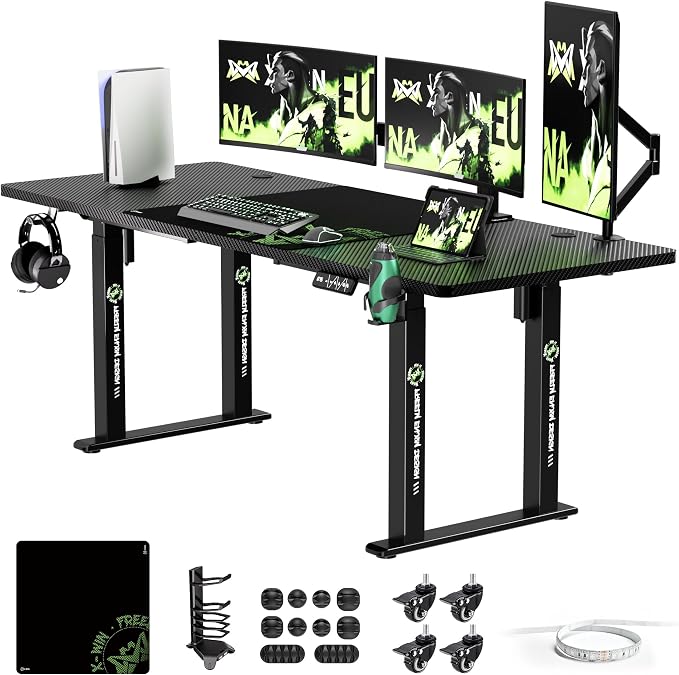 X-Win 71" Electric Standing Desk, 4-Leg Height Adjustable Gaming Desk | 4-leg standing desk design delivers enhanced stability and support, keeping gaming setups and workstations steady. by Klobel