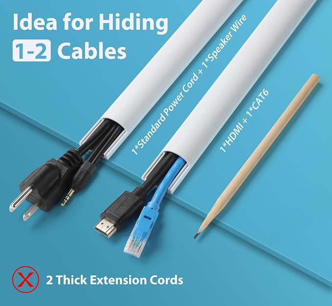 ZhiYo 85in Cord Covers for 1-2 Wires on Wall, D-Shaped 1" W x 0.4" H, Beige | Curved Design, Low-Profile Cord Hider, Self-Adhesive Cable Management Raceway for Wall-Mounted TV Wires, 6 Pack (14.2" Each) - Image 4