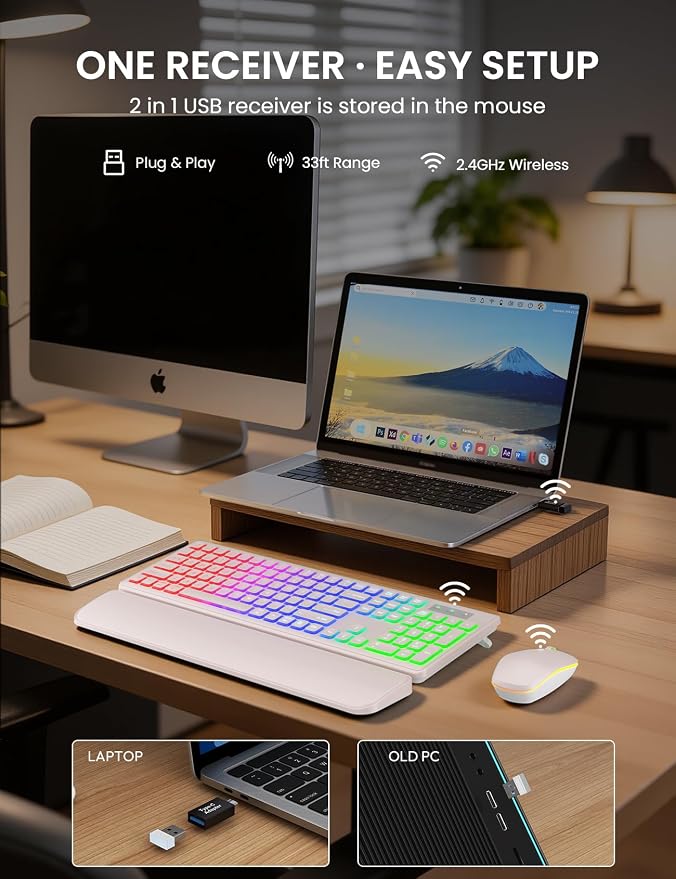 Wireless Keyboard and Mouse Combo, RGB Backlit, Rechargeable & Light Up Letters, Full-Size, Soft Typing, Sleep Mode, 2.4GHz Quiet Keyboard Set for Mac, Windows, Laptop, PC, Trueque KM42Pro | Light Up Letters, Full-Size, Soft Typing, Sleep Mode, 2.4GHz ... - Image 4