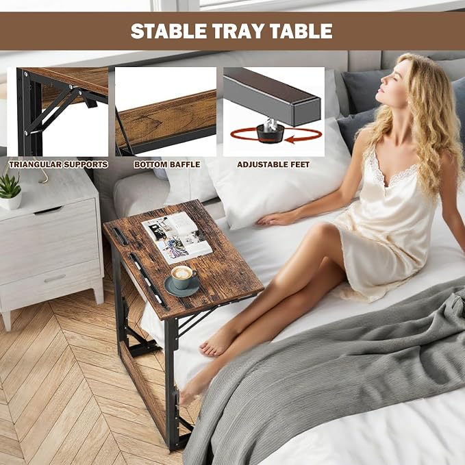 Folding TV Tray Table, Adjustable Height TV Trays for Eating on Couch | TV dinner tray table with tablet & phone slots,c shaped end table,laptop desk for sofa,bedside,recliner,dining,working,gaming - Image 7