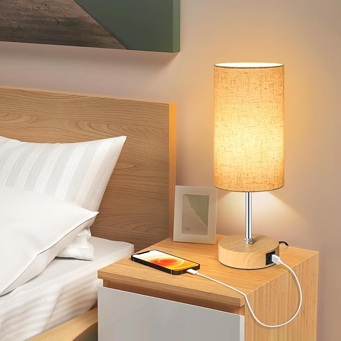 Small Table Lamp, 3CCT & 7 RGB Color Changing, Dimmable Nightstand Lamp with Wood Grain Base, Touch Bedsides Lamp for Bedroom, Office, Kids Room, Nursery, Party, Beige Shade - Image 8