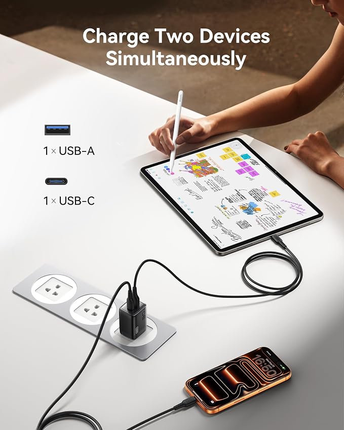 INIU Mini USB C Charger, 30W GaN Fast Charging ETL Certified Wall Adapter Block with Smart Phone Protection, Dual Port with 5ft Type C Cable for iPhone 17 iPad Samsung Google Switch etc [1-Pack Black] - Image 2