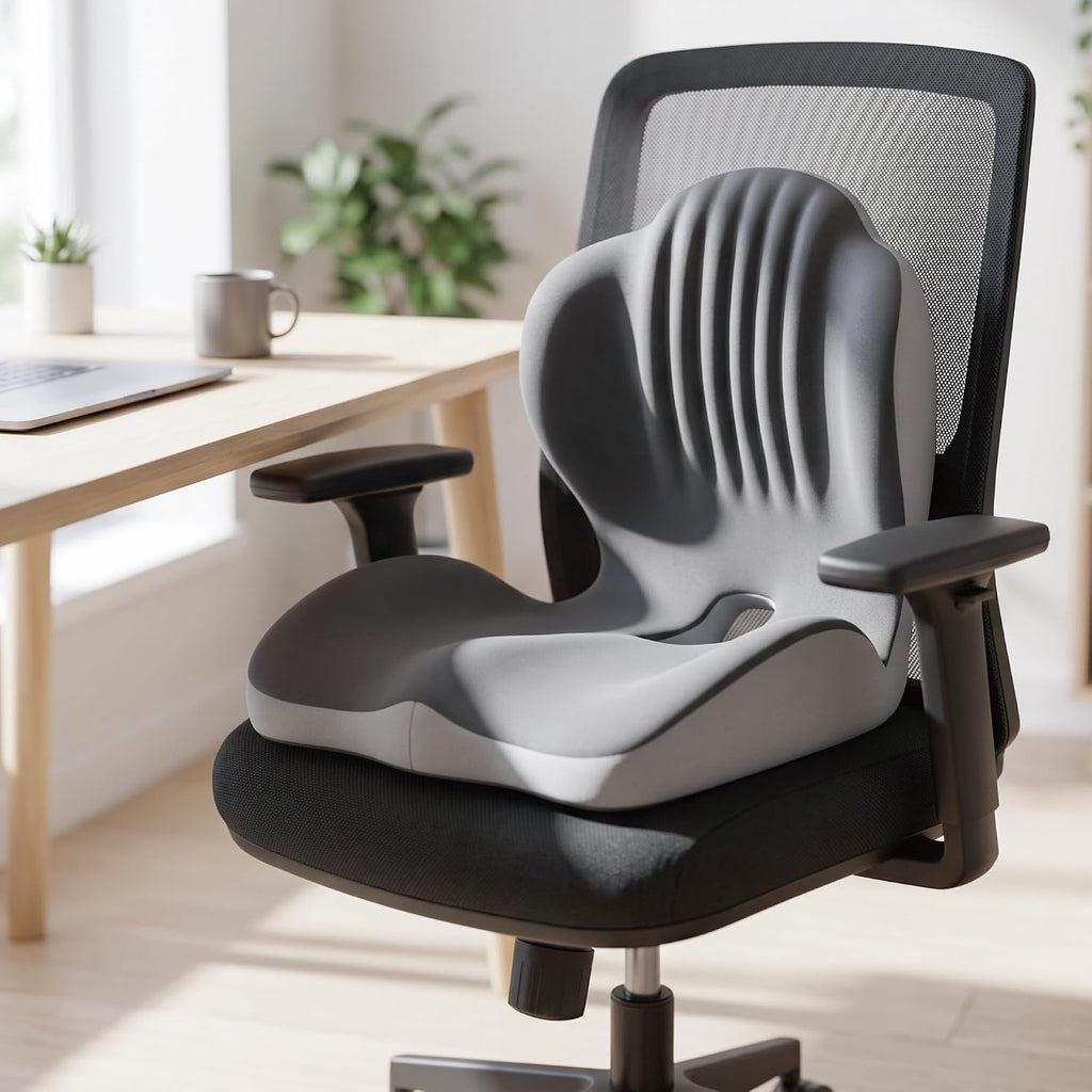 Memory Foam Seat Cushion with Lumbar Support, L-Shaped, Gray - Image 2
