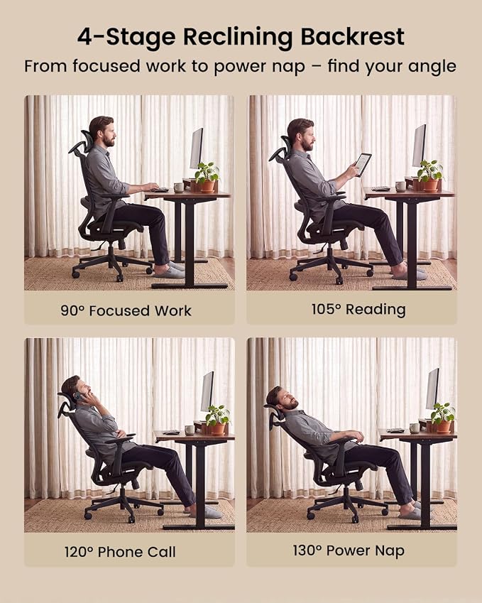 ProtoArc EC200 Pro Ergonomic Mesh Office Chair for Remote Work, Black | 4D Armrests, Adjustable Lumbar & Seat Depth, 3D Headrest, Ergonomic Desk Chair for Home Office Programmers - Image 8